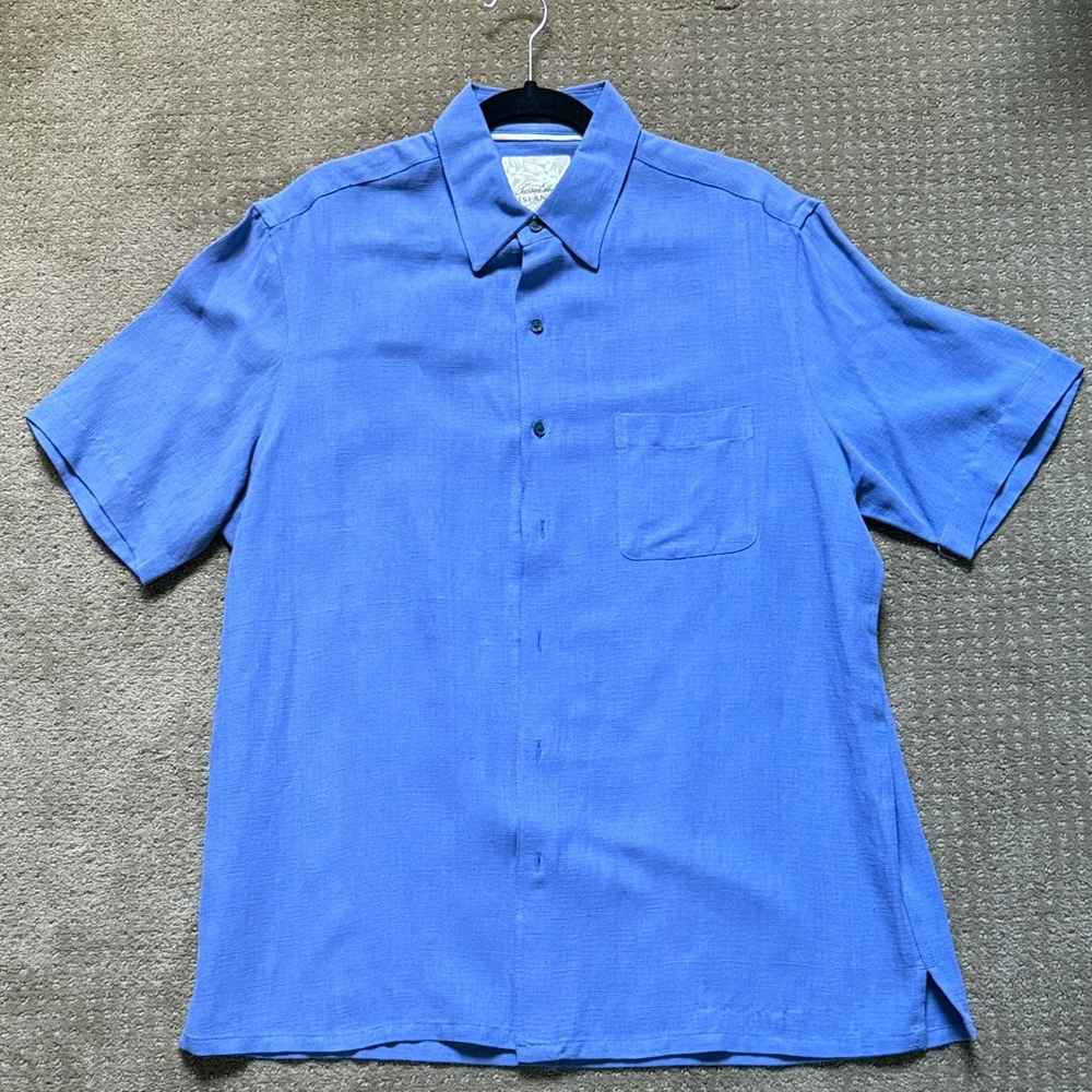 Tasso Elba Men's Casual Blue Linen Button Down Shirt